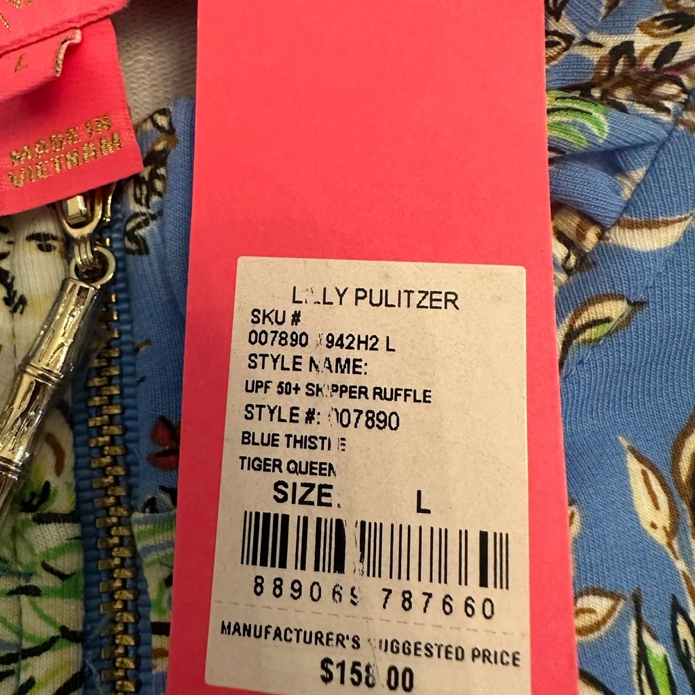 Lilly Pulitzer Blue Tropical Print Long-Sleeve Shift Dress - Picture 4 of 5
